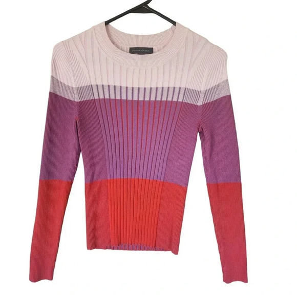 Banana Republic Color-Blocked Sweater Small Multicolor Crew Neck Long Sleeve - Picture 2 of 10